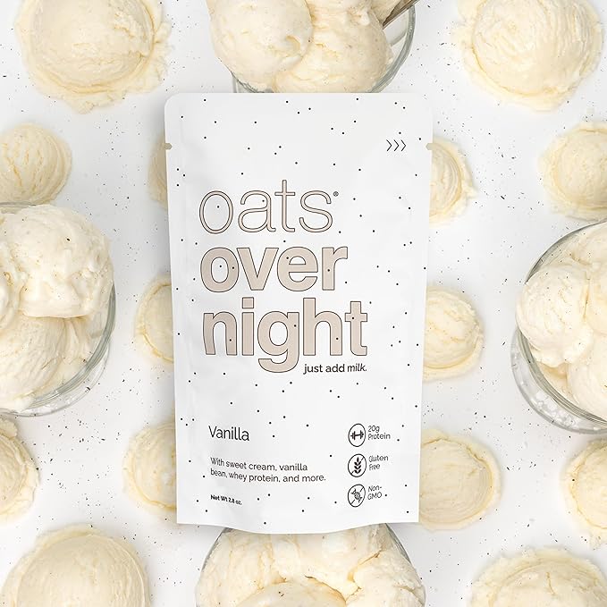 Oats Overnight Vanilla - Overnight Oats with 20g Whey Protein High Fiber Breakfast Protein Shake - Gluten Free Oatmeal Non GMO High Protein Oatmeal (2.8 oz per Meal) (8 Pack)