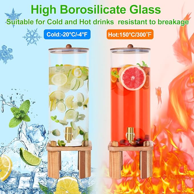 2 Gallon Large Drink Dispenser for PartiesGlass Beverage Dispenser with StandGlass Water Dispenser with Airtight ValveLemonade Dispenser for FridgeWater JuicePunchCocktailsIce Tea &amp Sun Te