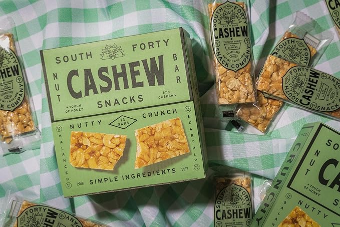 South 40 Snacks Crunchy Cashew Bar Just 4 Ingredients Touch of Honey (40g Bar Pack of 12)