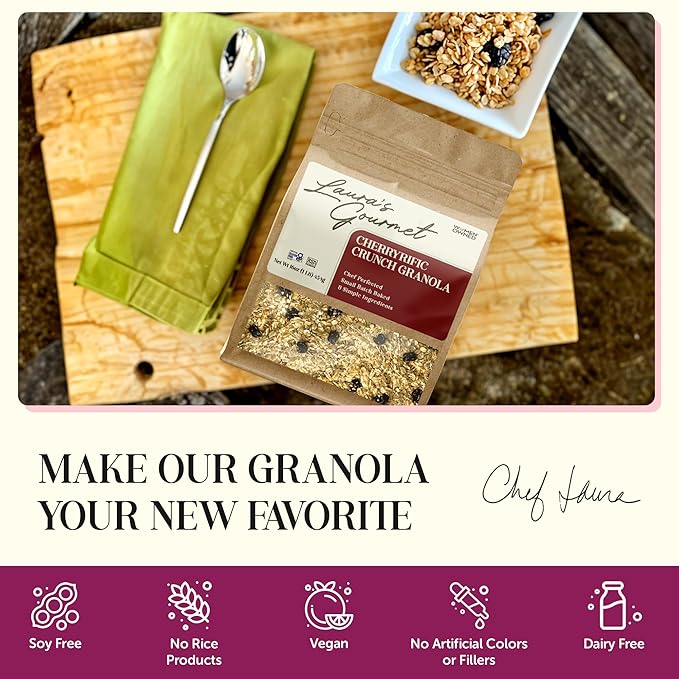 Laura's Gourmet Granola - CherryRific Crunch - Gluten Soy &amp Dairy Free - Organic Agave Chewy Tart Cherries &amp Flax Vegan Artisan Chef's Trifecta of Taste Texture &amp Mouthfeel - 16 OZ
