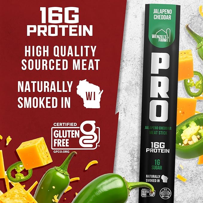 Wenzel's Farm PRO Snack Sticks - Naturally Smoked Handcrafted with Real Quality Meat (Jalapeno Cheddar) Pack of 10 Sticks (1.9oz Each)