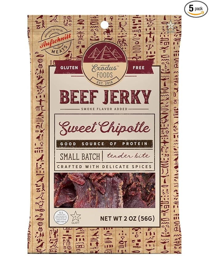 Exodus Passover Beef Jerky | Kosher Star-K Passover Certified | Gluten Free | By Aufschnitt (Sweet Chipotle 5 Pack)