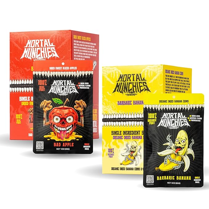 Mortal Munchies - Dried Fruit Apple and Banana (6 Pack) Real Fruit Snack Sweet and Chewy Fat-Free On-the-Go Snacks Healthy Snack for Adults Non-GMO No Added Sugar