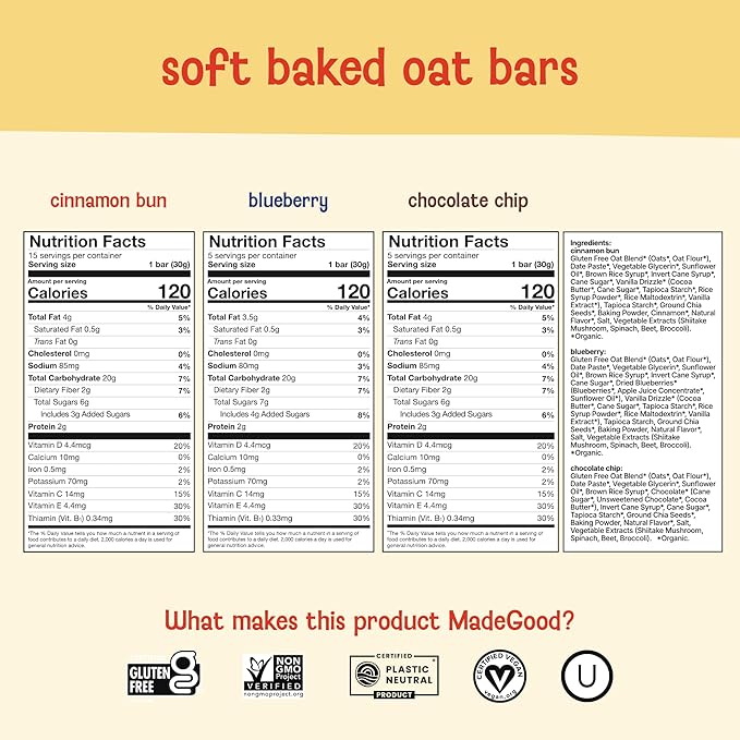MadeGood Mornings Soft-Baked Oat Bars Variety Pack (30 count)