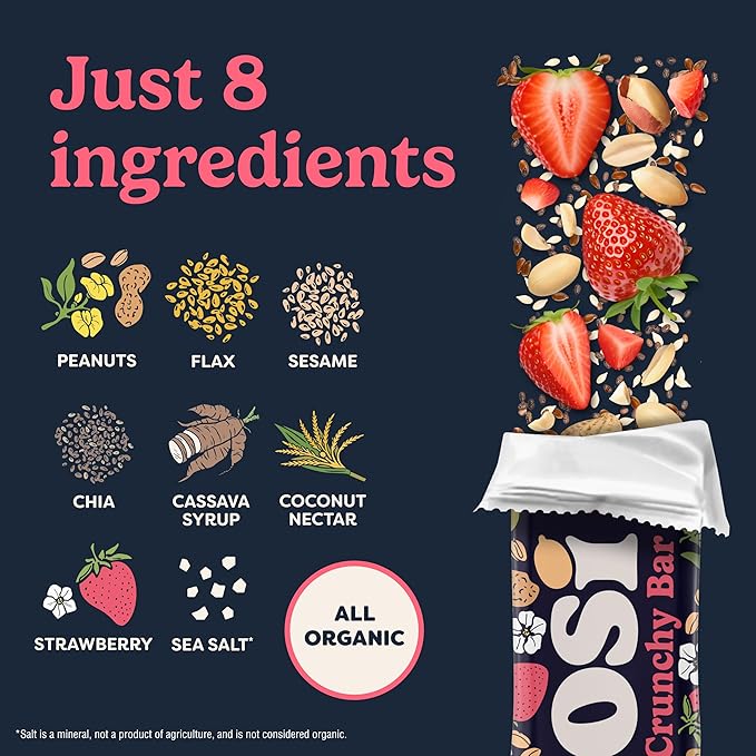 Tosi Nut Bars PB&ampJ Healthy Snacks for Adults &amp Kids Plant Based Crunchy Bars (7G Protein) Organic Keto Snacks Vegan Gluten &amp Soy Free Low Sugar Omega 3s 1oz 12-Pack