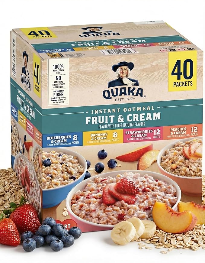 Premium Instant Oatmeal Fruit &amp Cream Variety 1.05 oz Packets 40 Count