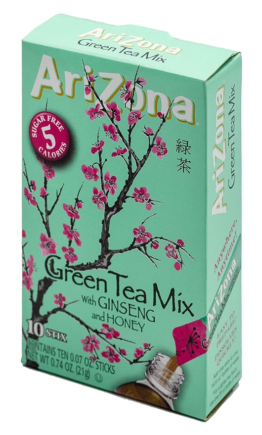 AriZona Green Tea with Ginseng Sugar Free Iced Tea Stix Low Calorie Single Serving Drink Powder Packets 10 Count (Pack of 12)