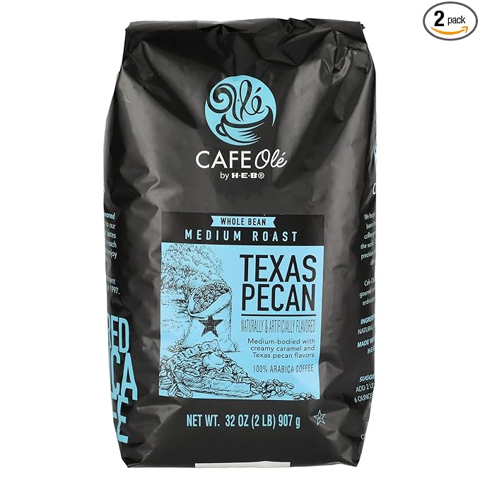 Cafe Ole Texas Pecan Medium Roast Whole Bean Coffee 32 oz - 2 PACK