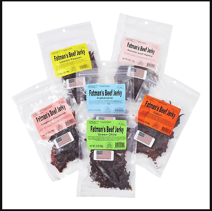 Jerky Dynasty Fatman's Beef Jerky Variety Pack - 6 Flavors Including Spicy Habanero Green Chile &amp Savory Garlic Onion - Protein-Rich Snacks Variety Pack for Adults - Tasty Food for Sharing