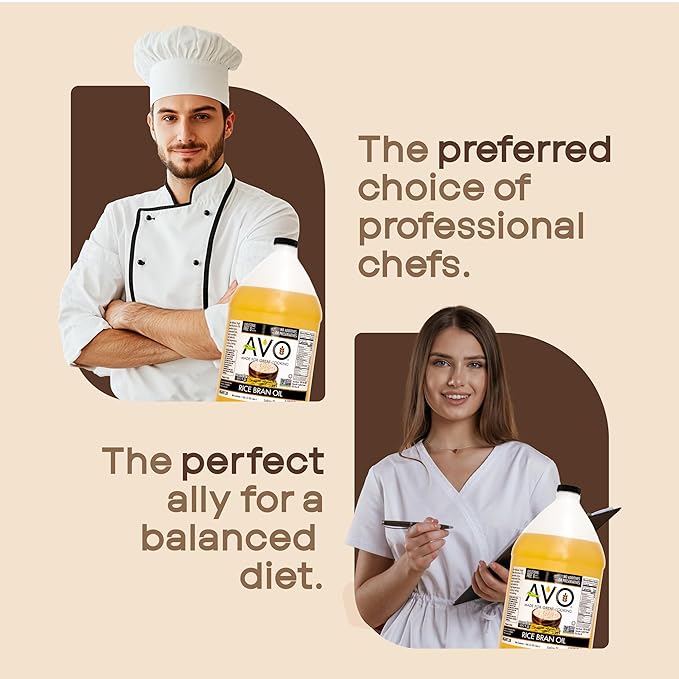 AVO Rice Bran Oil for Cooking or Frying 1 Gallon NON-GMO No Preservatives High Smoke Point 490°F Rice Oil