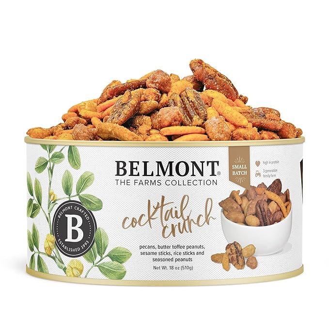 Belmont Peanuts Cocktail Crunch Mix 18 oz (1 Pack) – Pecans Butter Toffee Virginia Peanuts Sesame Sticks Rice Sticks Seasoned Peanuts – Simple Ingredients No Preservatives Hand Seasoned