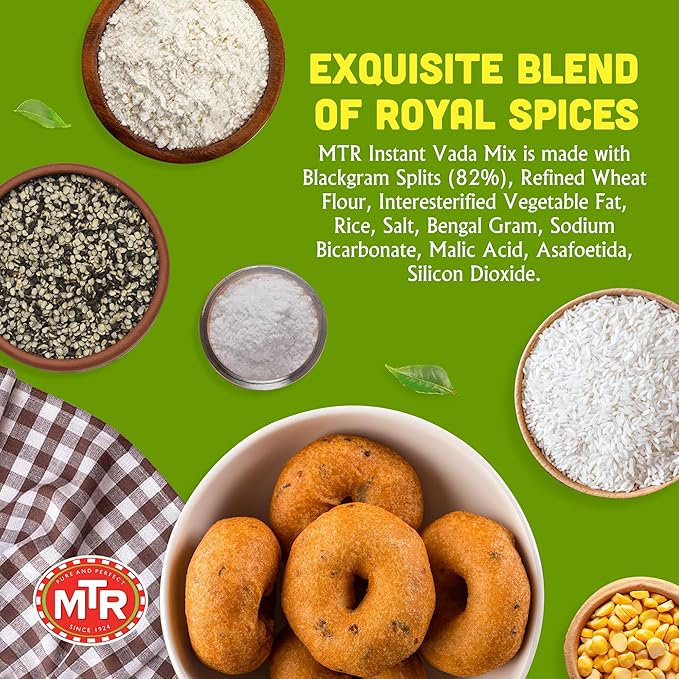 MTR Instant Vada Mix - Ready to Cook Authentic Indian Breakfast Lunch Dinner or Snack Meal - No Added Preservatives - A Quick &amp Easy Recipe Suitable for Vegetarians - (200g Pack of 6)