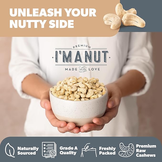Premium Raw Cashews 48oz (3 lbs.) Non-GMO No Additives Batch Tested Gluten &amp Peanut Free Resealable Pouch for Freshness Unsalted Cashews - Perfect for Pesto Salads Gourmet Cooking and Baking