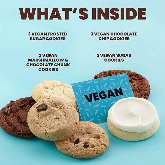 Cheryl's Cookies® Vegan Cookies Plant Based with 12 Sugar Chocolate Chip Marshmallow Chocolate &amp Frosted Cookies Kosher Non GMO Individually Wrapped Gift for Loved Ones Friends Family C
