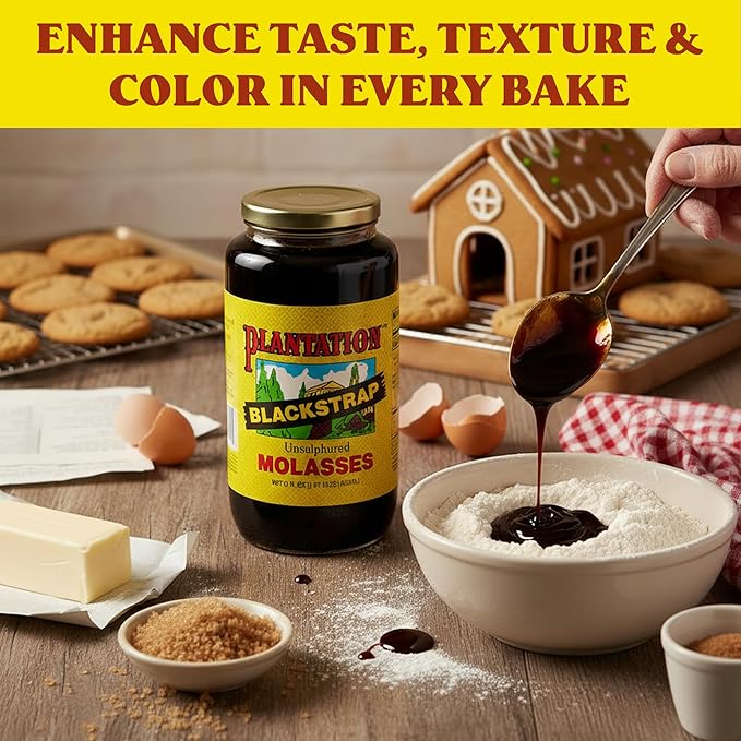 Plantation Blackstrap Molasses 31 oz – USDA Organic Unsulphured Blackstrap Molasses Natural Sweetener for Baking Cooking &amp Beverages