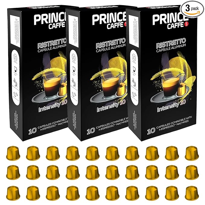 Prince Caffe Espresso Pods – Ristretto Intensity 10 Dark Roast The Espresso Coffee Pods Are Compatible with Nespresso Original Line Machines 30 Count (3 x 10 Capsules) Premium Quality Coffee Capsul