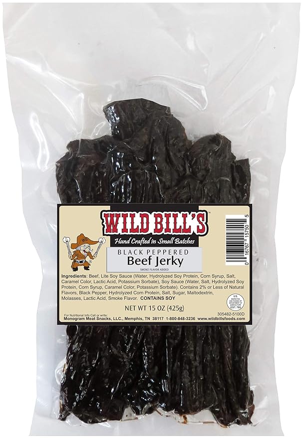Wild Bills Black Peppered Beef Jerky Strips 30-Count 15-Ounce