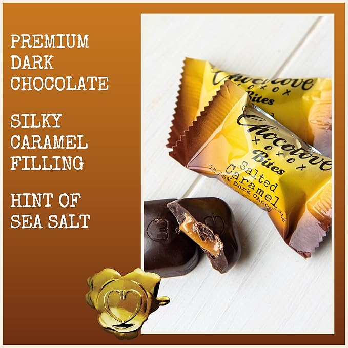Chocolove Salted Caramel Chocolate Bites | 55% Cocoa | Silky Caramel with a Hint of Salt | Made with Premium Chocolate | Non-GMO &amp Gluten-Free 3.5 oz Pack (8 Pack)