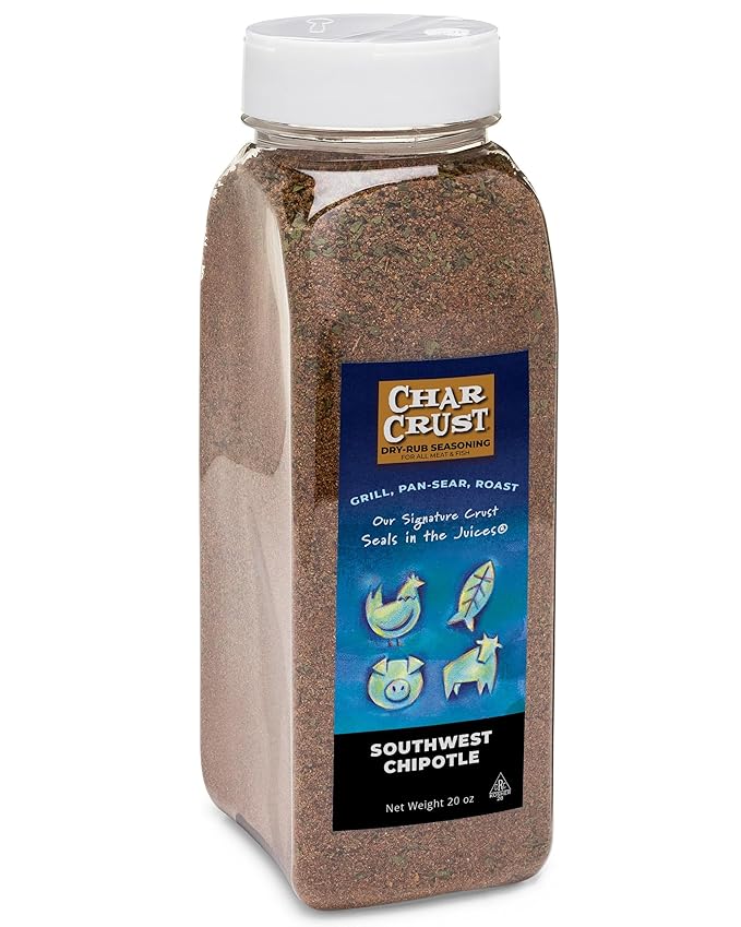 Char Crust Dry-Rub Seasonings Southwest Chipotle | All-in-one seasonings | Perfect for Chicken Fish Burgers Steak Wings | Signature Crust that Seals in the Juices 20 Ounce Chef Shaker Jar (Pack o