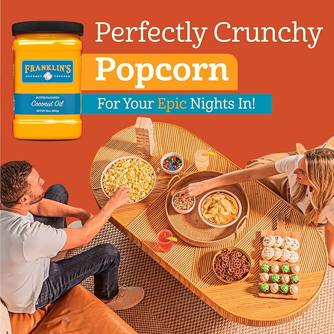 Franklin’s Gourmet Popcorn Butter Flavored Coconut Oil - 30 oz- Zero Trans Fat - Vegan &amp Gluten Free Movie Theater Popcorn Butter Oil