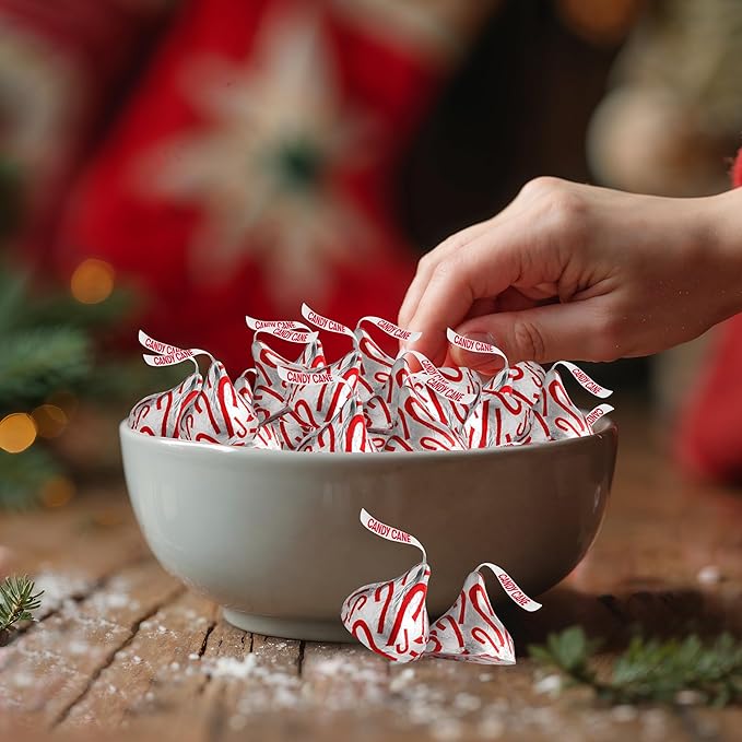 Christmas Hershey Candy Cane Kisses 2 Lbs Bulk Individually Wrapped Hershey Milk Chocolate Holiday Kisses with Candy Cane Bits Stocking Stuffer Candy Winter Celebration Gifts appx 200 Pieces