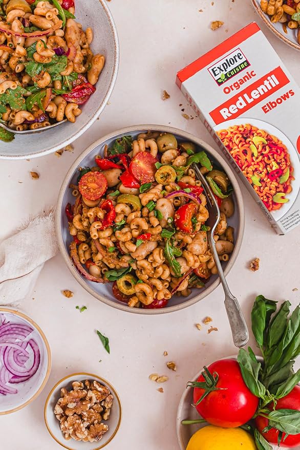 Explore Cuisine Organic Red Lentil Elbows- High Protein &amp Fiber Gluten Free Pasta Easy to Make - Organic Non GMO - 24 Total Servings 8 Ounce (Pack of 6) | Only 2 ingredients