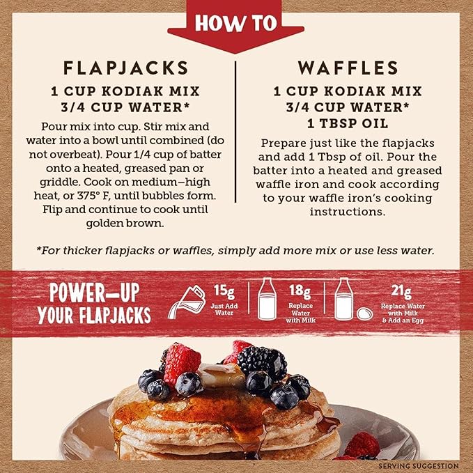 Kodiak Cakes Protein Pancake Power Cakes Flapjack and Waffle Baking Mix Buttermilk 20 Oz (Pack of 6)