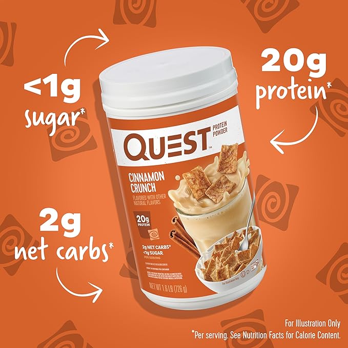 Quest Nutrition Salted Caramel Protein Powder 26g Protein 1g Sugar Low Carb Gluten Free 1.6 Pounds 24 Servings &amp Cinnamon Crunch Protein Powder 20g Protein 2g Net Carb 1g Sugar