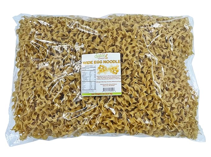 Wide Egg Noodle Pasta | 100% Durum Semolina Flour | Made in America | by Dasher's Spice &amp Beans | 5 lb.