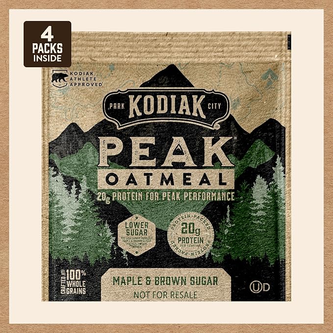 Kodiak Cakes Peak Instant Oatmeal Packets Maple Brown Sugar High Protein100% Whole Grains 6 box with 4 packets each (Total of 24 packets)