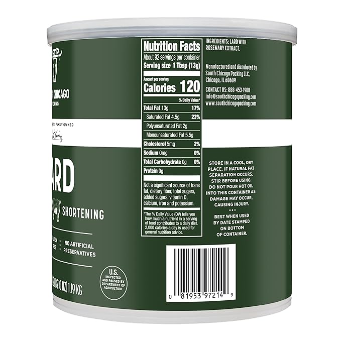 South Chicago Packing Traditonal LARD Shortening 42 Ounces Specialty Baking Shortening and Cooking Fat