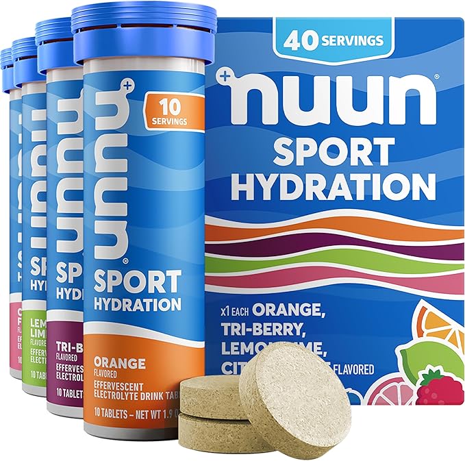 Nuun Sport Electrolyte Tablets with Magnesium Calcium Potassium Chloride &amp Sodium Gluten Free &amp Vegan Mixed Flavors 4 Pack (40 Servings Total)