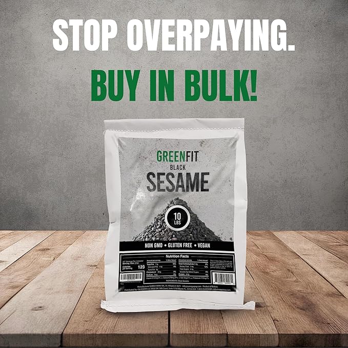 Greenfit Black Sesame Seeds - 10lbs Bulk Bag | Non-GMO Gluten-Free Vegan-Friendly | Premium Quality Nutrient-Rich Healthy &amp Versatile for Cooking and Baking