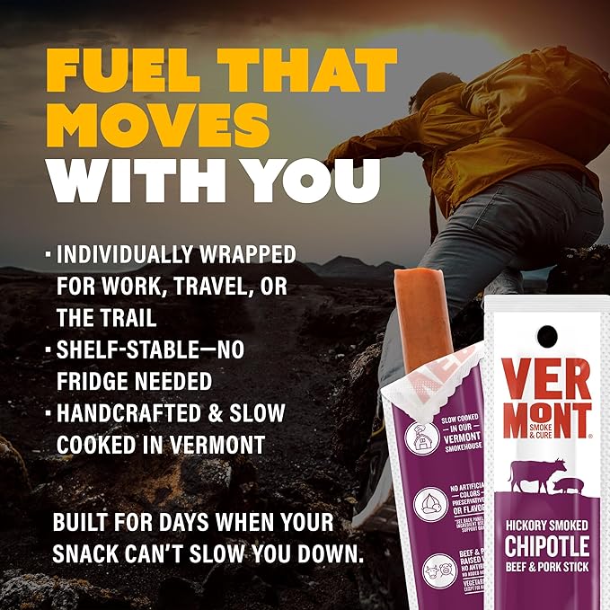 Snack Sticks by Vermont Smoke &amp Cure – Smoked Chipotle – Beef &amp Pork – Healthy Meat Protein – 1oz Jerky Stick – 24 count carton