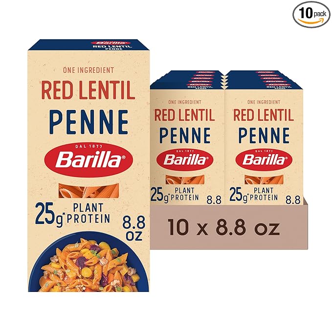 Barilla Red Lentil Penne Pasta 8.8 oz (Pack of 10) - Gluten Free Non GMO &amp Kosher - Plant Based Protein