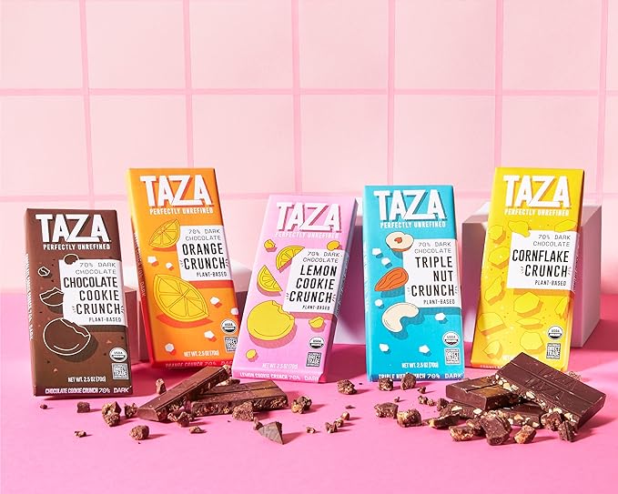 Taza Chocolate Organic Smooth &amp Crunchy Bars 70% Stone Ground Cornflake Crunch 2.5 Ounces (10 Count) Vegan