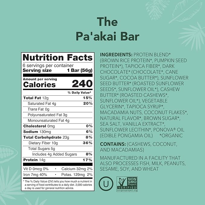 ALOHA Organic Plant Based Protein Bars | The Pa'akai Bar - Special Edition | 6 Count 1.98oz Bars | Vegan Low Sugar Gluten Free Paleo Low Carb Non-GMO Stevia Free Soy Free No Erythritol