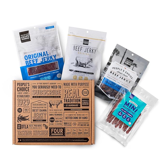 People’s Choice Beef Jerky – Box – Simple &amp Savory – Classic Set – Gifts for Men – High Protein Meat Snack Sampler – Made in USA – 4 Bag Variety Pack
