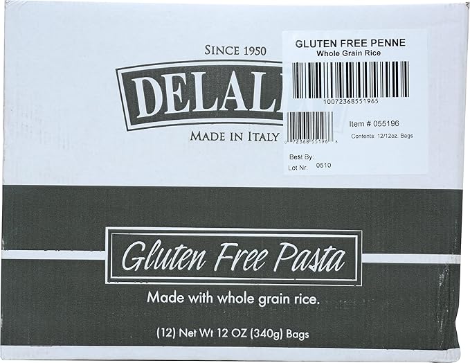 Delallo Whole Grain Penne Rigate Pasta Gluten Free &amp Non-GMO 12 Oz (Pack of 12)