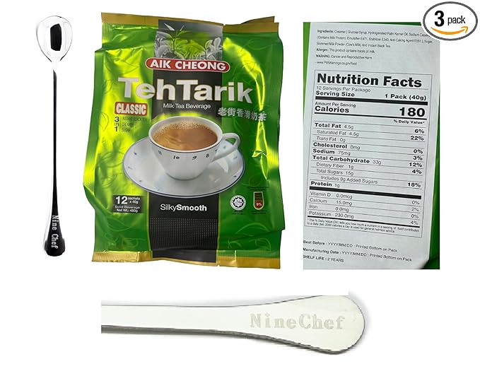 Aik Cheong Classic 3in1 Teh Tarik Milk Tea Beverage (3 Pack)+ one NineChef Spoon