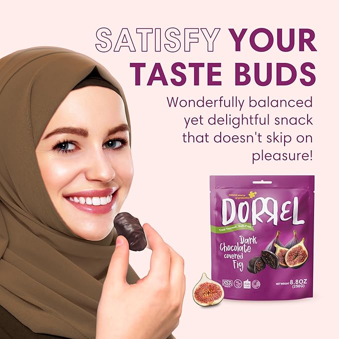 DORREL - Belgian Dark Chocolate Covered Figs High Energy Vegan Choco Snack with Medjool Dates &amp Dried Mission Figs Center Delicious Kosher &amp Non-GMO Pack of 3 8.8 oz / 250 g Ea