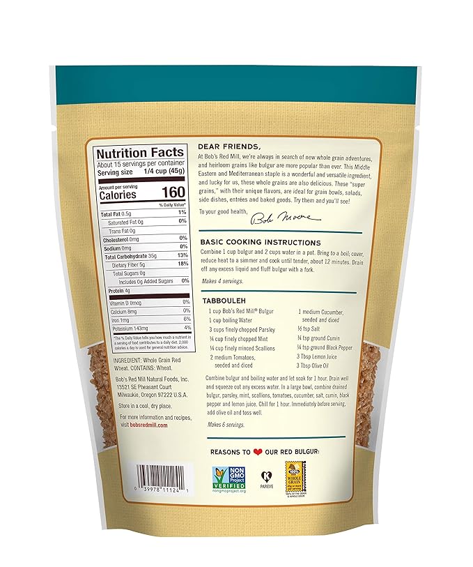 Bob's Red Mill Red Bulgur/Red Wheat 24oz (Pack of 4)- Whole Grain Non GMO Vegan Kosher
