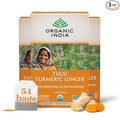 ORGANIC INDIA Tulsi Tumeric Ginger Herbal Tea - Stress Relieving &amp Harmonizing Immune Support Aids Digestion Vegan Caffeine-Free - 54 Infusion Bags 3 Pack