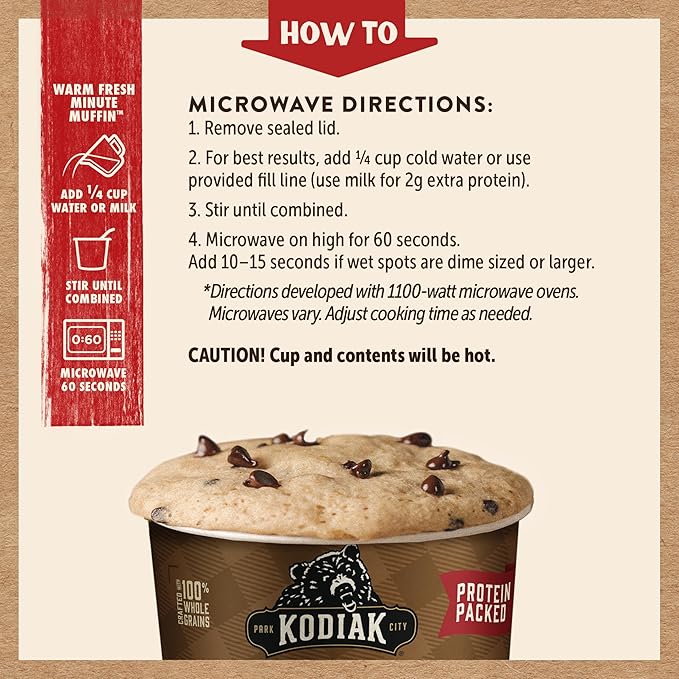 Kodiak Cakes Minute Muffins Chocolate Chip 2.36 Ounce (Pack of 12)