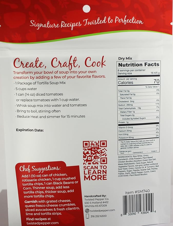 Twisted Pepper Co. Tortilla Soup Mix: Gluten-Free – Handcrafted Homestyle Soup – Bold Savory &amp Authentic Mexican Flavor Ready in 30 Minutes Serves 8 Add Chicken Cheese Corn &amp Tortilla Ch