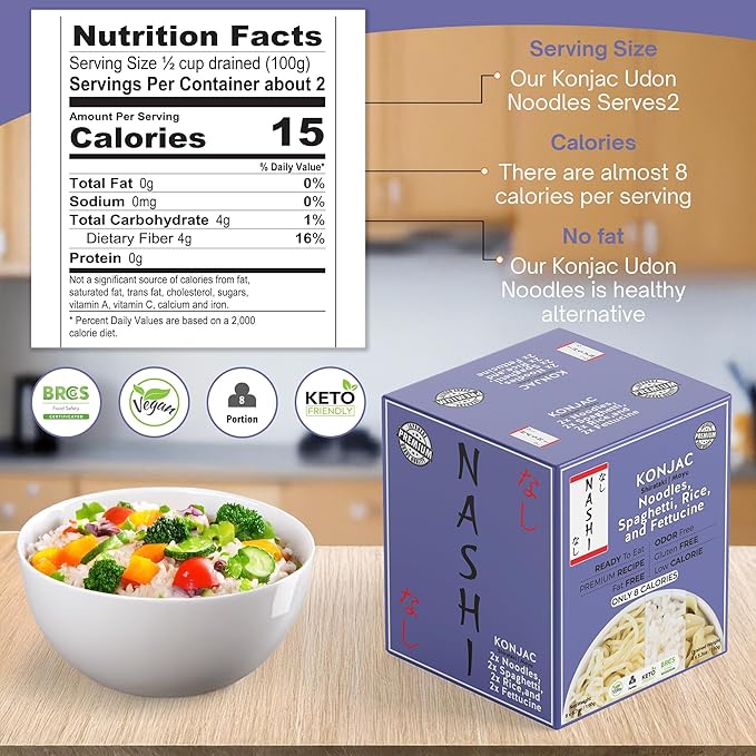 Nashi Konjac Shirataki Premium Mix Pack (8×190g) – Odour-Free Vegan Low-Calorie Fat-Free Keto-Friendly &amp Low-Carb Diet | Noodles Rice Spaghetti &amp Fettuccine | Healthy Ready-to-Eat