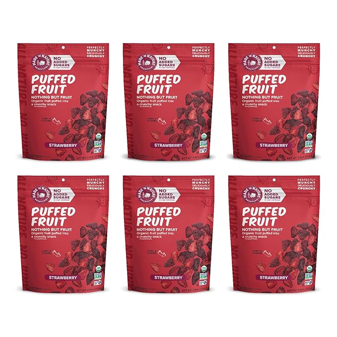 Made In Nature Organic Puffed Fruit Strawberry 0.9 Ounce Bag (Pack of 6) - Vegan Snack Non-GMO Gluten Free