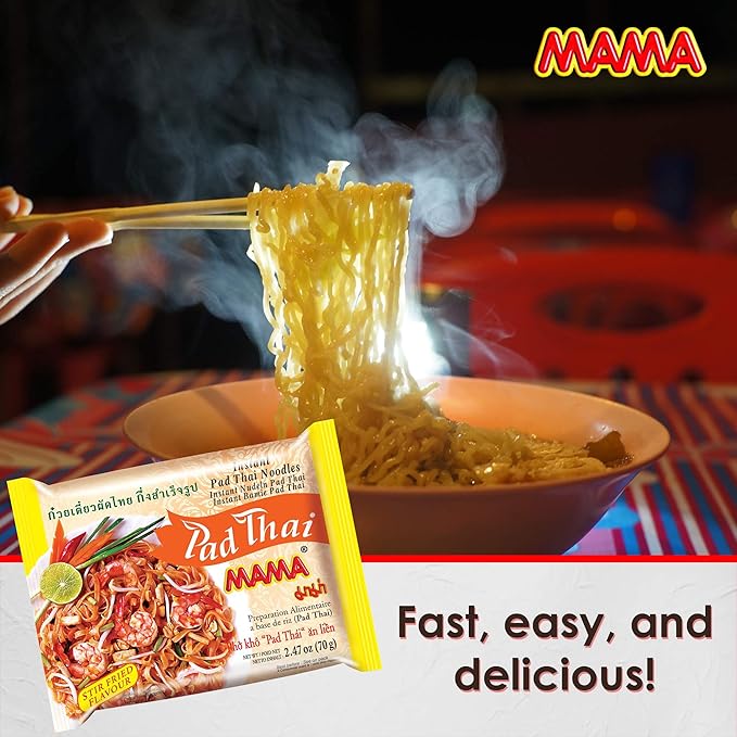 MAMA Noodles Pad Thai Instant Spicy Noodles w/Delicious Thai Flavors Hot &amp Spicy Noodles w/Pad Thai Soup Base No Trans Fat w/Fewer Calories Than Deep Fried Noodles 30 Pack