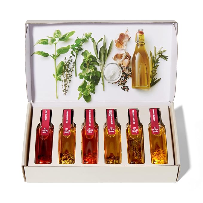Thoughtfully Gourmet Spice Infused Olive Oil Gift Set Premium Extra-Virgin Olive Oil from Spain Flavors Include Chili Rosemary Lemon Spicy Garlic Herbes de Provence and Tuscan Set of 6