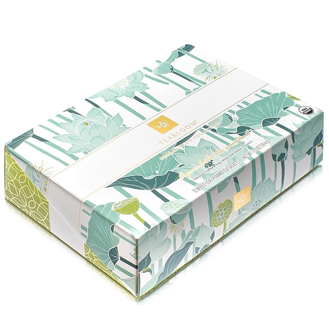 Teabloom Organic Herbal Oasis Pyramid Tea Presentation Box 12 Assorted Herbal Tea Blends USDA Certified Organic Whole-Leaf Pyramid Tea Sachets